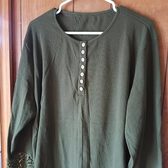plus size womens green long sleeve lacy pullover top size 4X - Picture 4 of 5